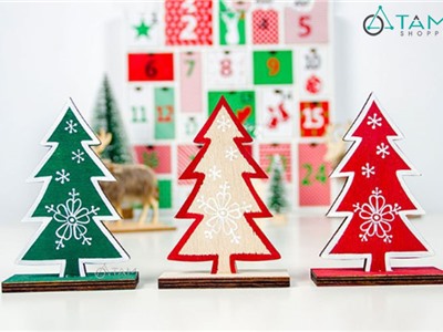 Cây thông Noel gỗ nhỏ 4 tầng bông hoa tuyết  XMAS-TREE-11